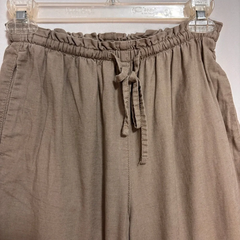 H&M Wide Leg Pants Women XS Taupe Linen Blend Paperbag Waist Casual Boho Coastal